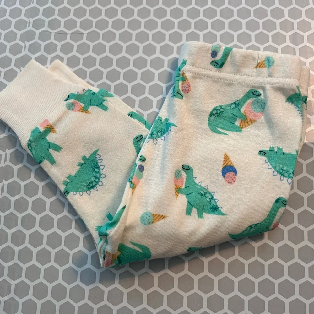 NWT Old Navy Cream Pajama Set Teal Dinosaur & Pink Ice Cream Accents Size 6-12M